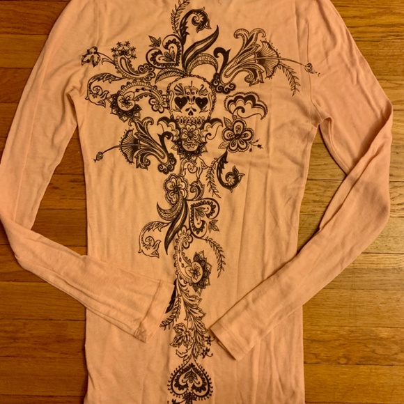 Scrapbook original Vintage Skull Tattoo Stud print Long Sleeve top - Picture 1 of 5